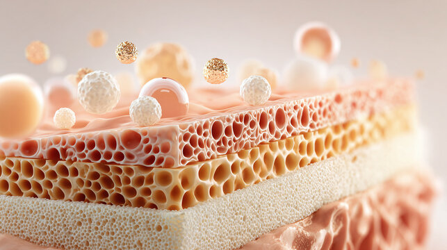 Anatomy of human skin layers, depicting its structure and composition, highlighting cellular detail