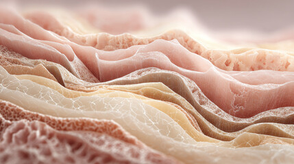 Microscopic view of skin layers, revealing intricate details of epidermis and dermis, offering insights into human physiology and texture