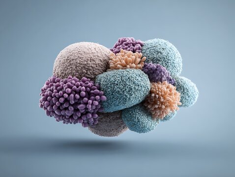 Realistic rendering of pancreatic acini producing digestive enzymes