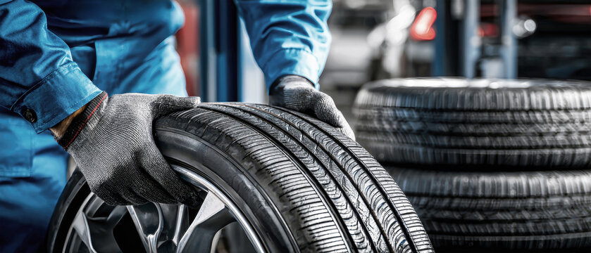 Mechanic skillfully changing tires in a garage, showcasing expertise and precision in tire fitting