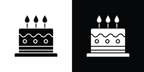 Cake icon in solid silhouette set. Vector Illustration.