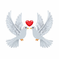 Fototapeta premium Two Doves of Love: Two graceful doves, with outspread wings, symbolise everlasting love, tender affection, with a heart hovering between them.