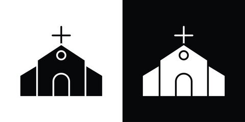Church icon in solid silhouette set. Vector Illustration.