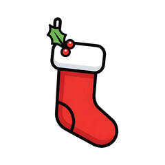 Simple cartoon Christmas stocking with holly and berries.