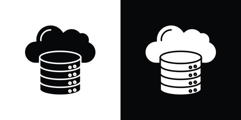 Cloud database icon in solid silhouette set. Vector Illustration.