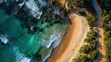 Overhead view of tranquil Stokes Bay Beach featuring clean sand and blue waves Australia