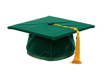 Isolated green graduation cap with tassel, symbol of college or university completion