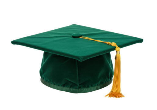 Isolated green graduation cap with tassel, symbol of college or university completion