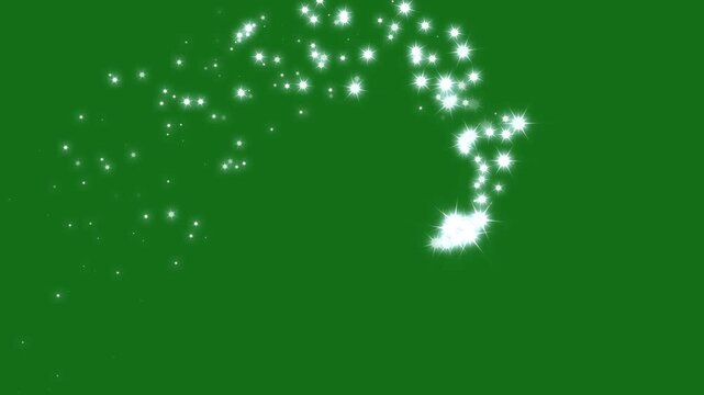 Glitter Sparkle Trail 4K Animation, White Doodle Stars Twinkling on green Screen, Shimmering Starlight Dust Line, Fairy Sparkles Confetti Trail, Glitter Magic Path Loop