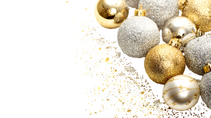 Christmas background decorated with baubles and sparkling accents isolated on white background