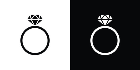Diamond ring icon in solid silhouette set. Vector Illustration.