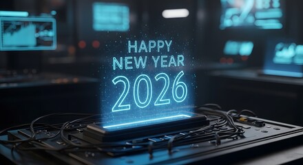 Futuristic 2026 New Year celebration glowing technology interface