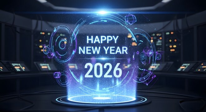 Celebrate 2026 with futuristic holographic New Year display