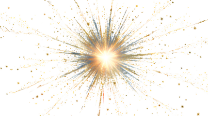 Bright firework explosion pattern with glowing trails and sparkles isolated on white background