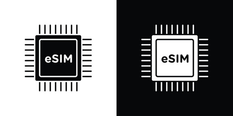ESIM icon in solid silhouette set. Vector Illustration.