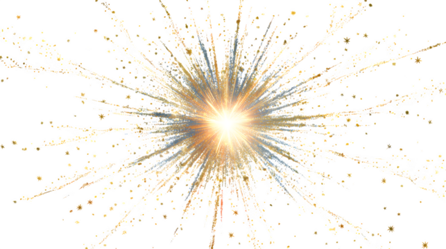 Bright firework explosion pattern with glowing trails and sparkles isolated on white background - Powered by Adobe
