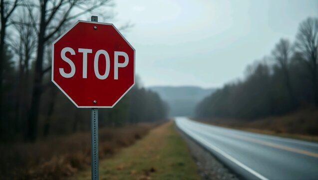 Stop Sign on Empty Rural Road