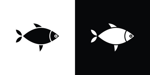 Fish icon in solid silhouette set. Vector Illustration.