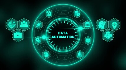Futuristic Data Automation Concept with Digital Icons and Glowing Neon Circle technology - Powered by Adobe