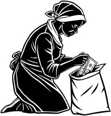 Silhouette of Worker with Money Sack – Labor and Finance Theme