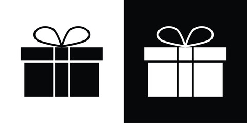 Gift box icon in solid silhouette set. Vector Illustration.