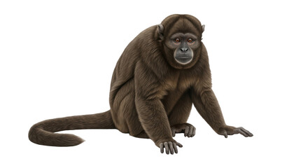 Obraz premium Isolated Peruvian Yellow-Tailed Woolly Monkey with soft brown fur resting facing the camera