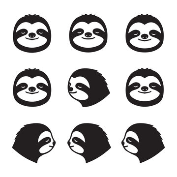 sloth face silhouette, sloth head vector art, sloth only face logo design, animal face shadow illustration, jungle animal head icon, wildlife sloth head outline, cute sloth expression vector, minimal 