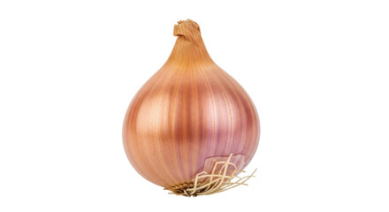 Isolated shallot with a golden brown skin, with roots and the top dry, healthy food product