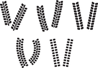 Black Tire Track Silhouette Icons Set Vector Illustration 