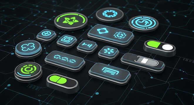 Collection of futuristic glowing ui elements