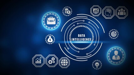 Blue data intelligence infographic with icons and dark background technology network - Powered by Adobe