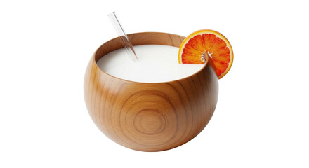 Isolated tropical coconut cocktail with slice of blood orange and clear straw for vacation
