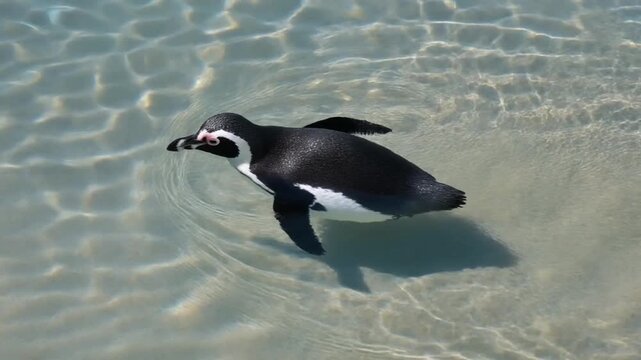 Penguin swimming in clear shallow ocean water