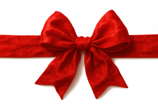 Red bow and gift ribbon creating a festive border, representing celebration, presents, and special events on transparent background