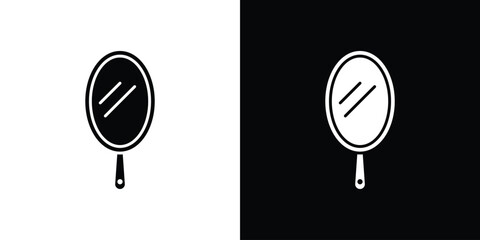 Makeup mirror icon in solid silhouette set. Vector Illustration.