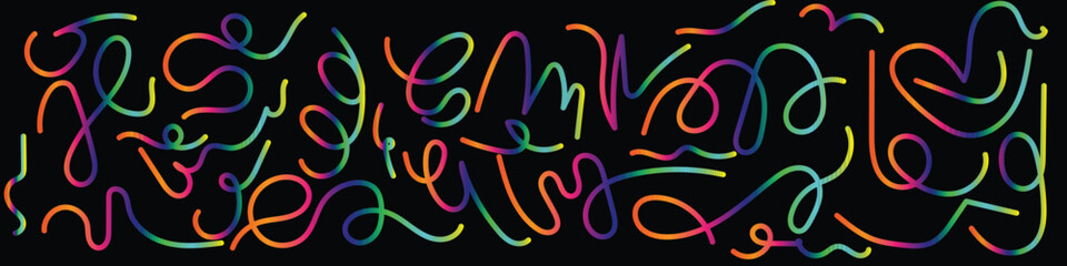 Vibrant rainbow gradient wavy lines on black background, perfect for modern design, abstract art, and eye-catching digital displays