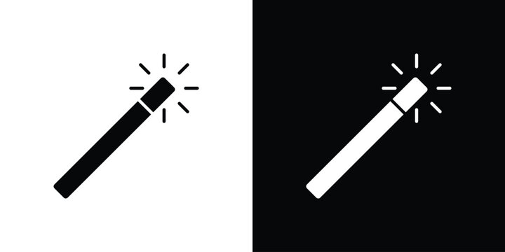 Magic wand icon in solid silhouette set. Vector Illustration.