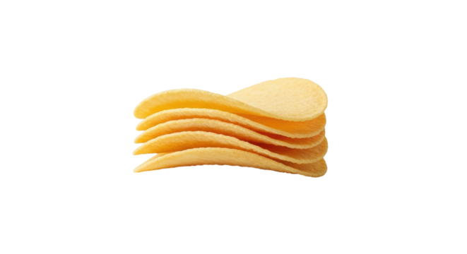 Isolated golden stack of potato chips offering a crunchy snack time savory appetizer