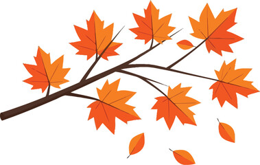 Autumn branch with orange maple leaves