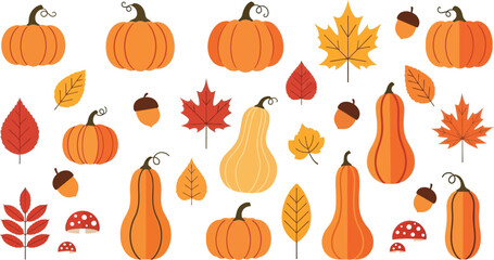 Autumn pumpkins and leaves