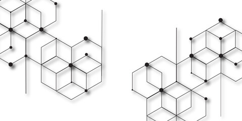 Hexagon concept design abstract technology background. with 3D Futuristic honeycomb mosaic white background .Science network pattern, connecting lines and dots Medical background, Vector illustration