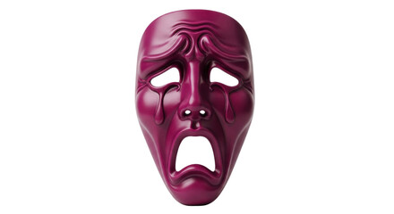 Isolated image of a sad theatrical mask with tears trickling down its face, on no background