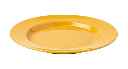 Isolated yellow plate for dining, round ceramic dishware to serve food, stylish modern tableware