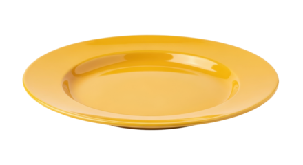Isolated yellow plate for dining, round ceramic dishware to serve food, stylish modern tableware