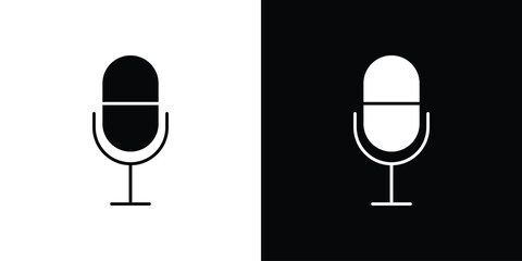Microphone icon in solid silhouette set. Vector Illustration.