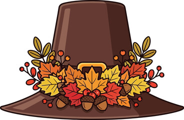 Pilgrim hat decorated with autumn leaves