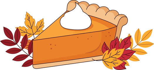 Slice of pumpkin pie with whipped cream