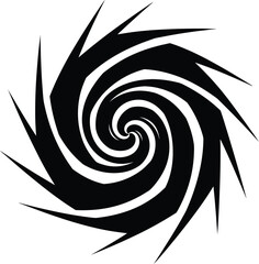 Jagged black spiked swirl spiral vector graphic illustration abstract danger vortex element for logo or background design.