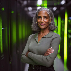 Confident Black woman in tech — experienced data center specialist breaking barriers