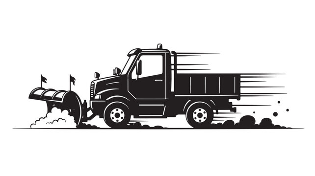 Powerful snowplow truck clearing roads quickly in winter storm, keeping communities safe with essential services, dynamic illustration perfect for transportation designs